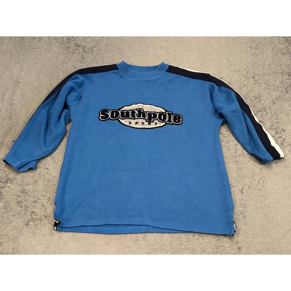 Southpole Sport Vintage Blue Knit Sweater Mens Large Embroidered Logo Streetwear